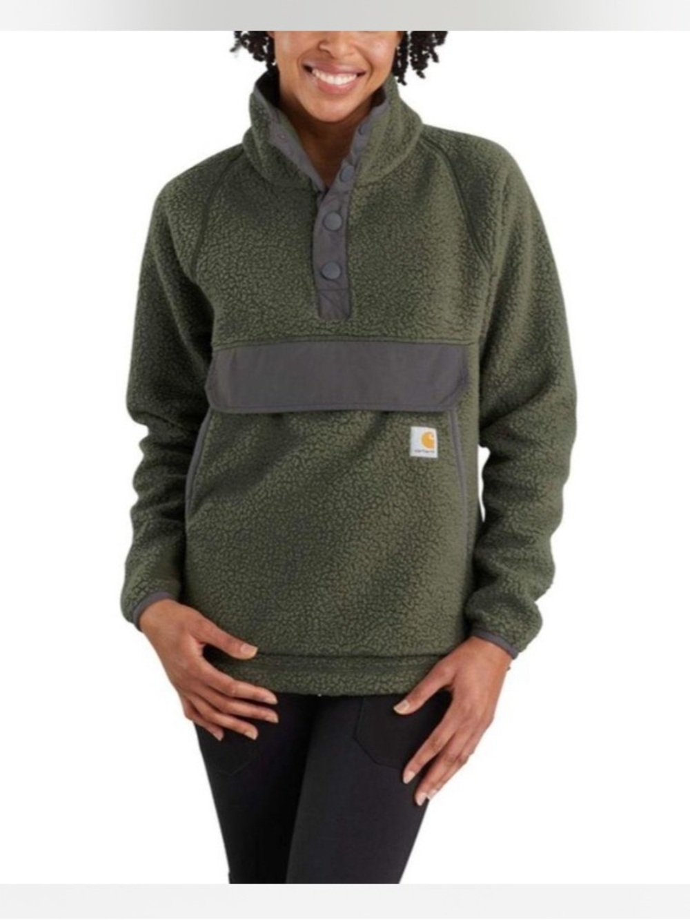 Carhartt Women's Olive Green Snap-Placket Sherpa Pullover